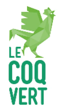 Logo LE COQ VERT : un coq vert stylisé au-dessus des mots LE COQ VERT
