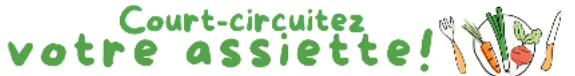 Logo « Court-circuitez votre assiette ! », avec le dessin d’une assiette de légumes entre une fourchette et un couteau.
