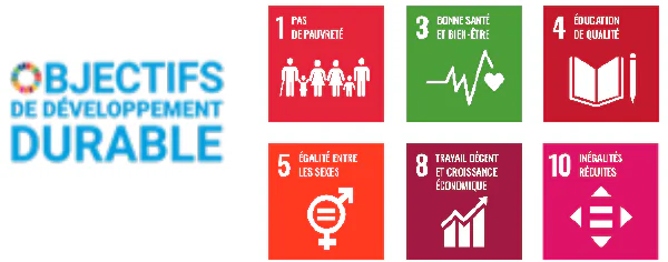Logo « OBJECTIFS DE DÉVELOPPEMENT DURABLE » et icônes des objectifs 1, 3, 4, 5, 8 et 10